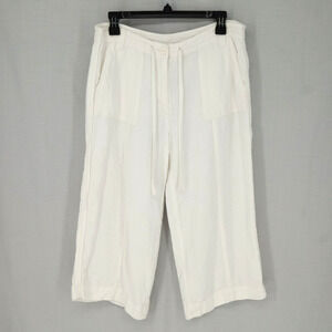 Talbots Pants Petites 4P White Irish Linen Crop Wide Leg Pockets Cruise Resort